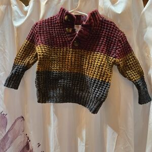 Cat & Jack Burgundy, Mustard, and Gray Button Sweater